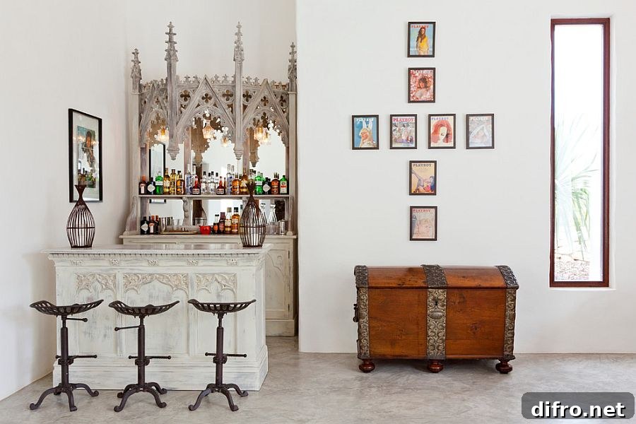 Eclectic home bar with Spanish flair [Design: Godrich Interiors]