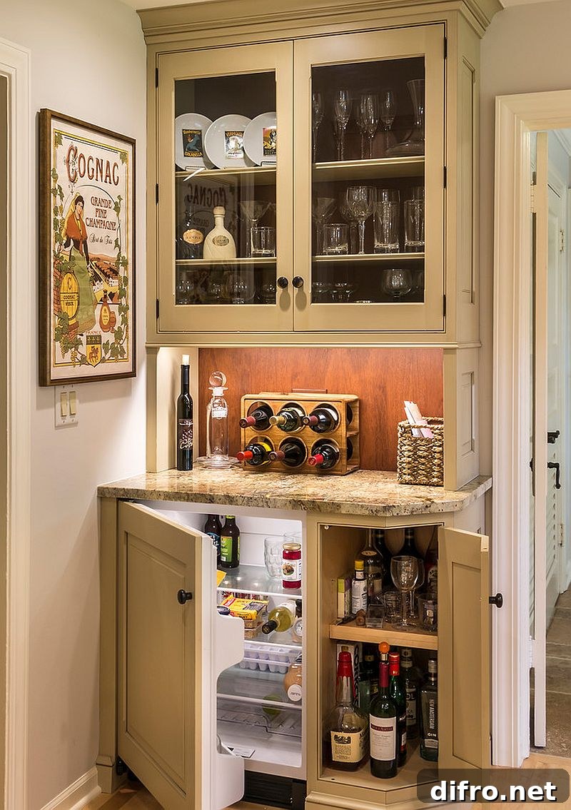 Tiny, functional home bar design [Design: Past Basket Design]