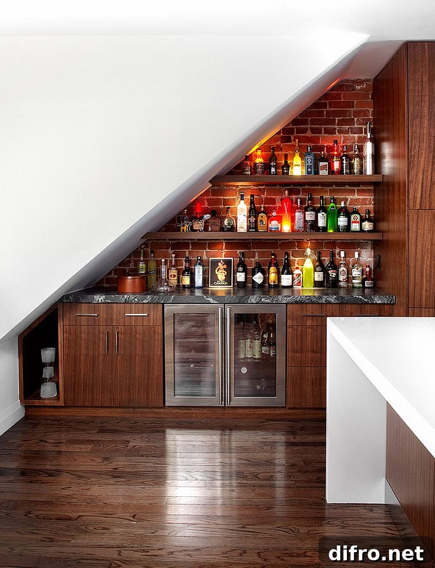 Transform the space under the stairs into a contemporary home bar [Design: Palmerston Design Consultants]