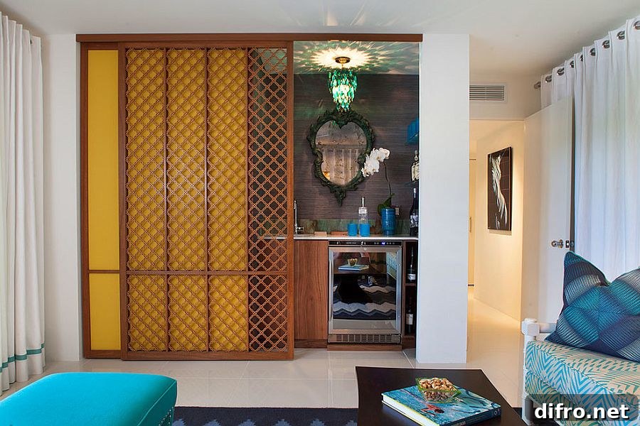 Built-in home bar in the family room with Moroccan flair {design: Joel Dessaules Design]