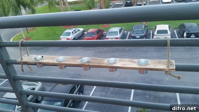 Pallet wood balcony candle holder