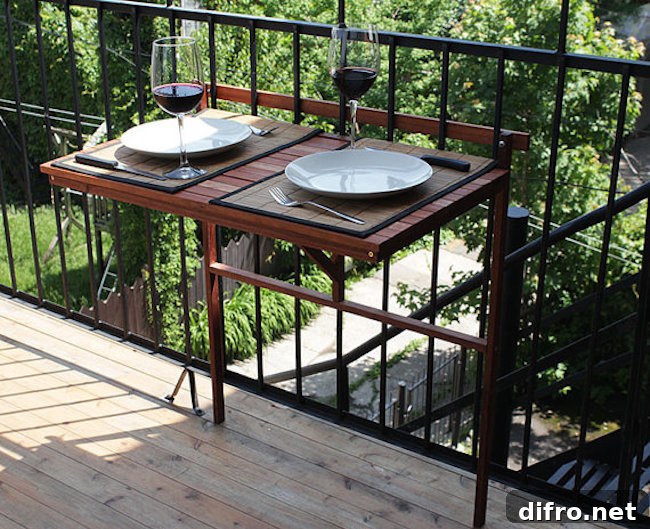 Foldable table attached to balcony