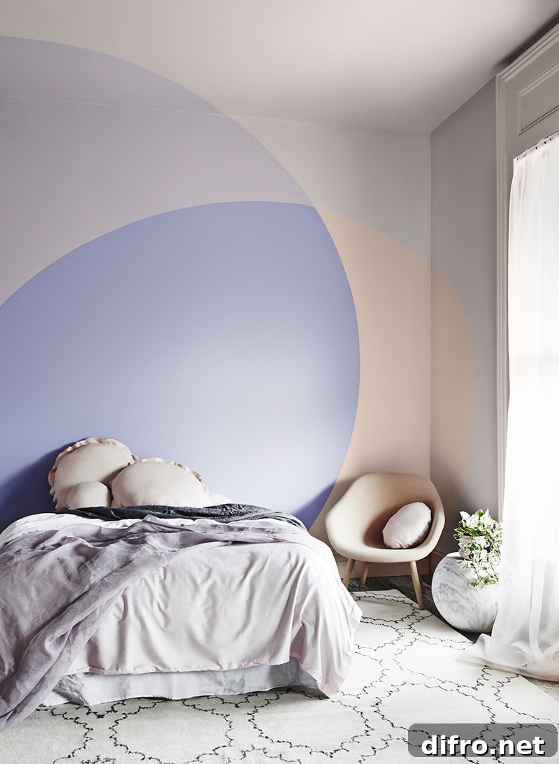 Peach and purple color blocked paint with overlapping effect