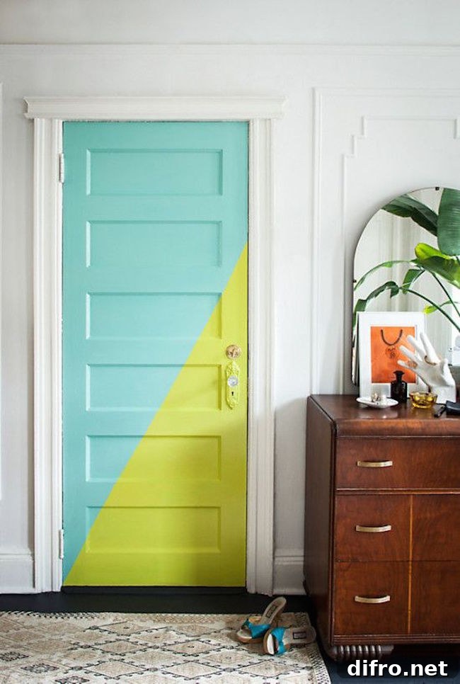 Gorgeous door color blocking with teal and bright green paint