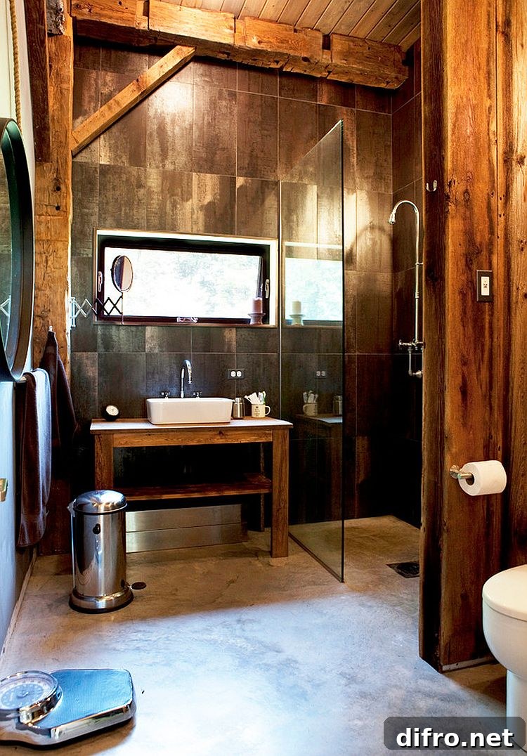 Lovely rustic bathroom design with reclaimed wooden vanity