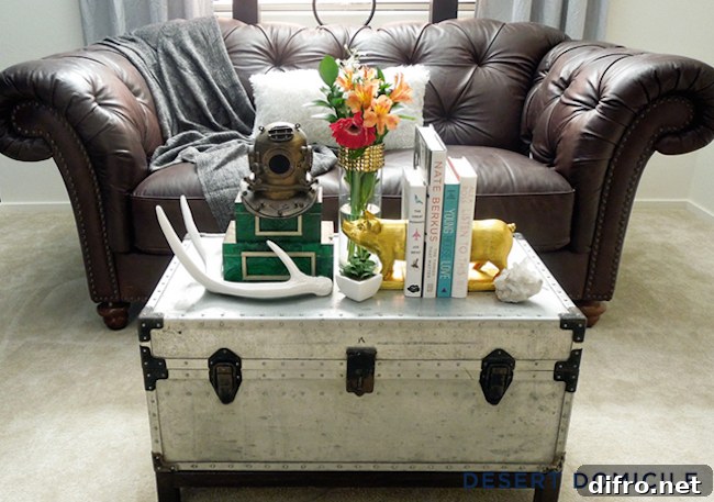 Bright silver metal trunk with lots of accessories