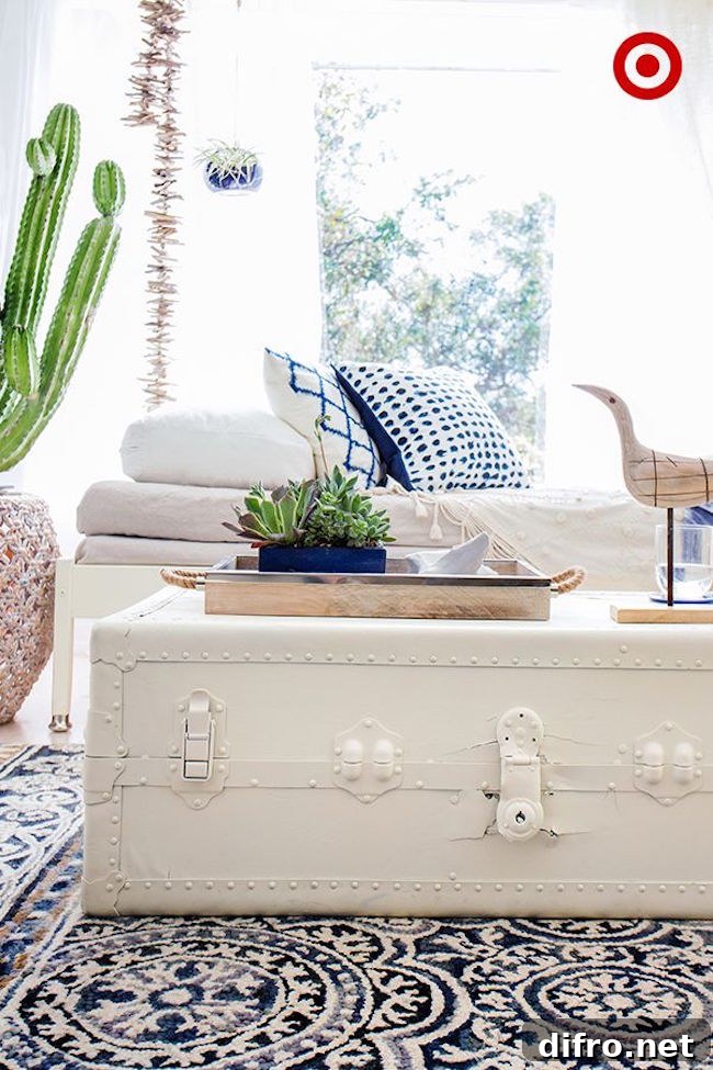 White vintage trunk coffeet table from Target