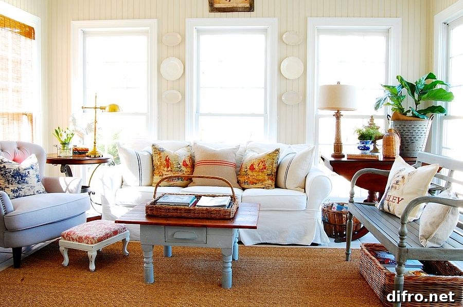 Beautiful French Country flair of the shabby chic living room leaves you spellbound [From: Corynne Pless]