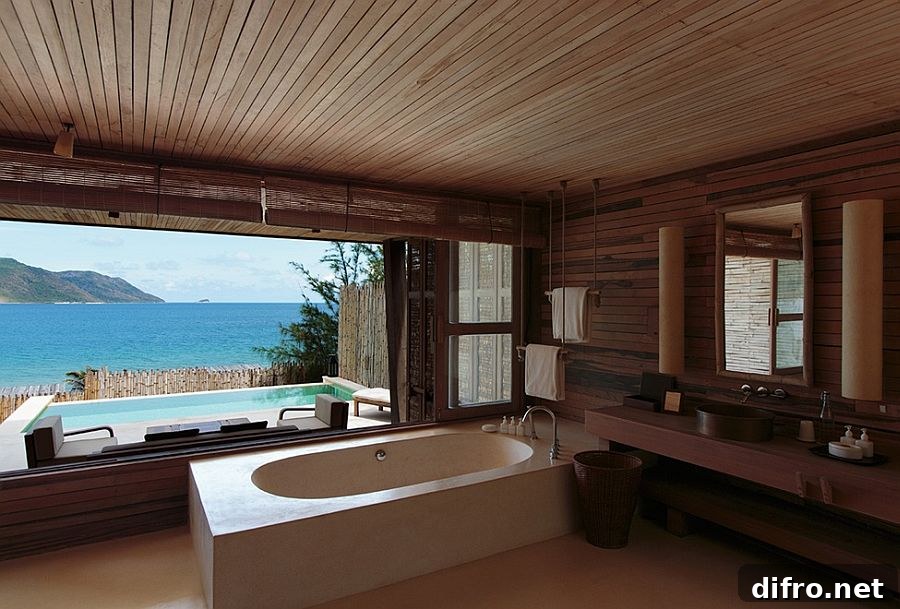 Inspiration for the design of bathroom with ocean view from Six Senses!