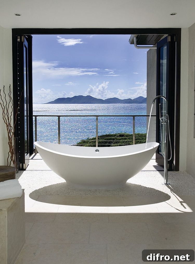 Sea view bathroom with contemporary tropical style [Design: Lee H. Skolnick Architecture & Design Partnership]