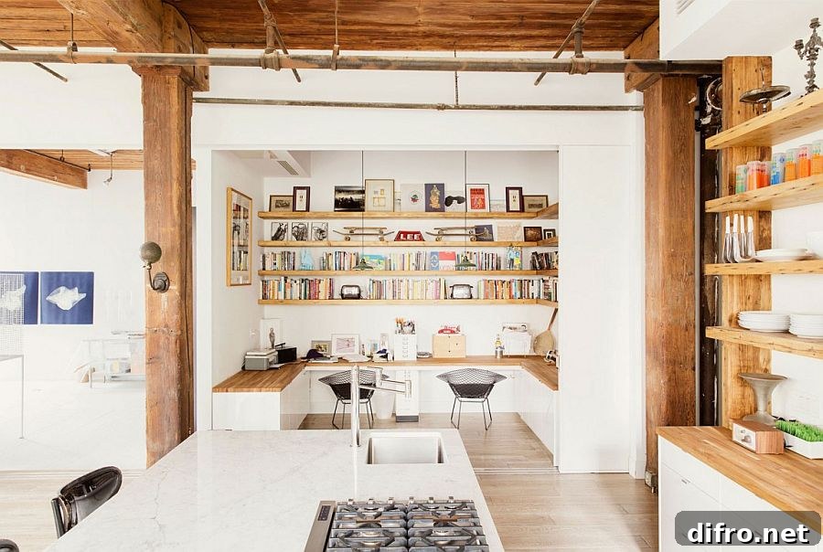 Modern industrial loft home with built-in office spaces