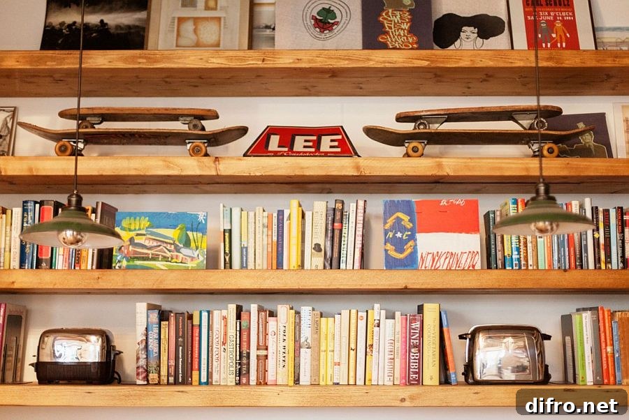 Open wooden bookshelf design for the ergonomic home office