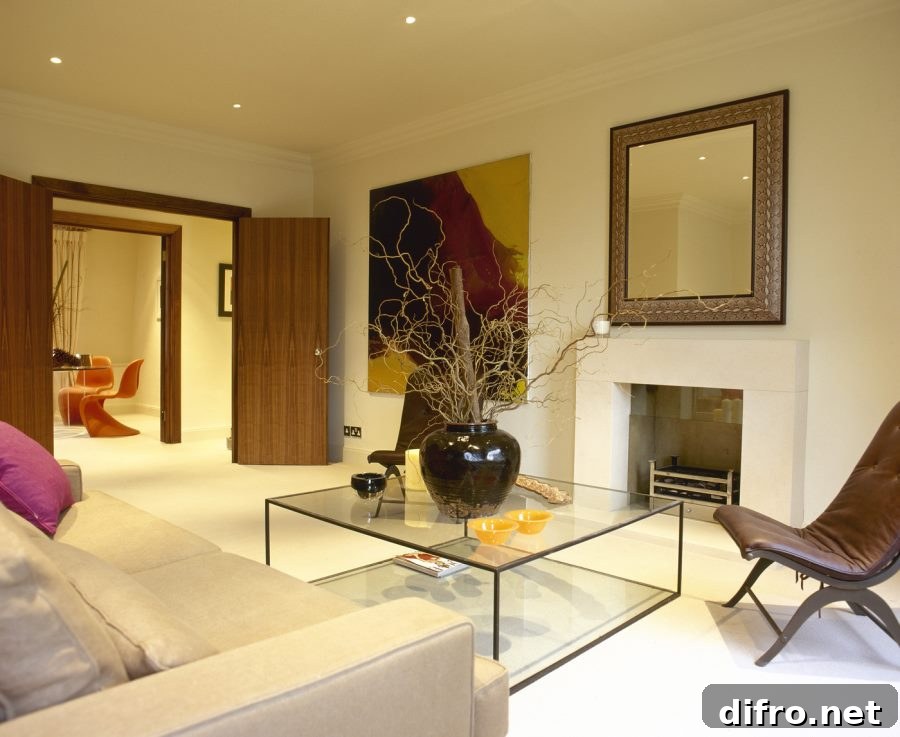 Recessed spotlighting in a modern living room