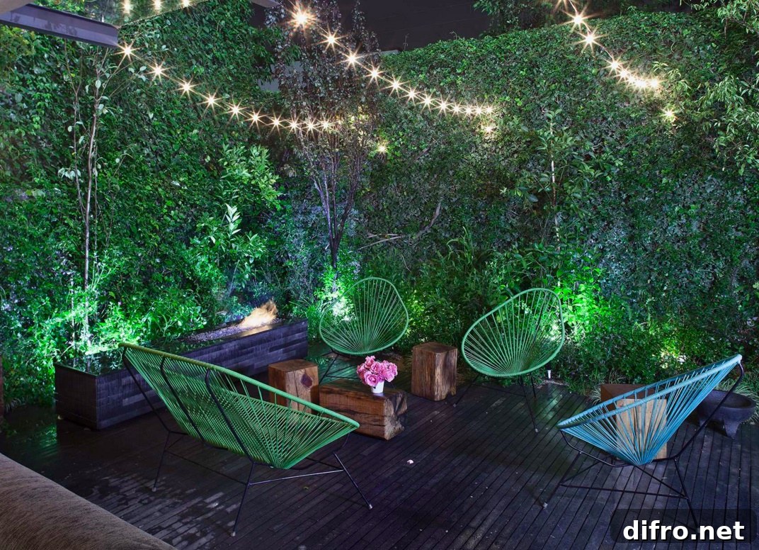 Mexico City patio with outdoor string lights