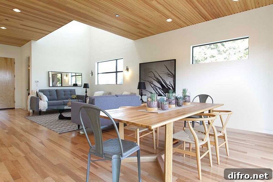 Informal dining space combines different dining chairs