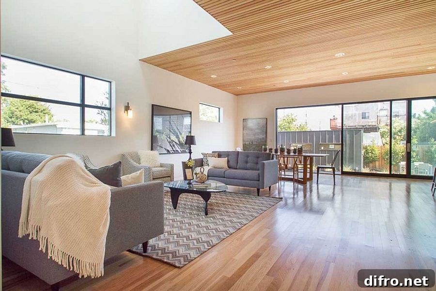 Timber becomes a common element between the exterior of the 58th Street house and its interior