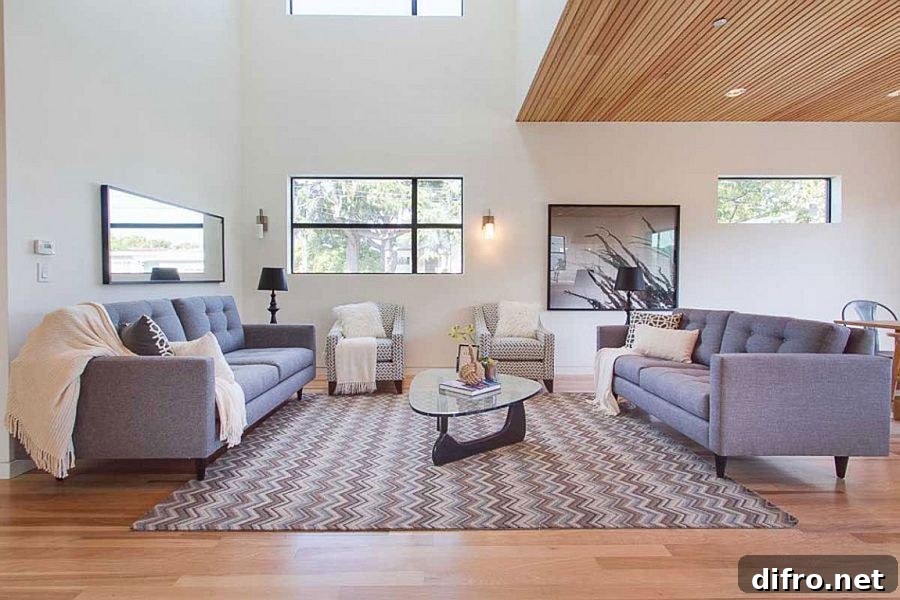 Classic Noguchi coffee table sits at the heart of the living room