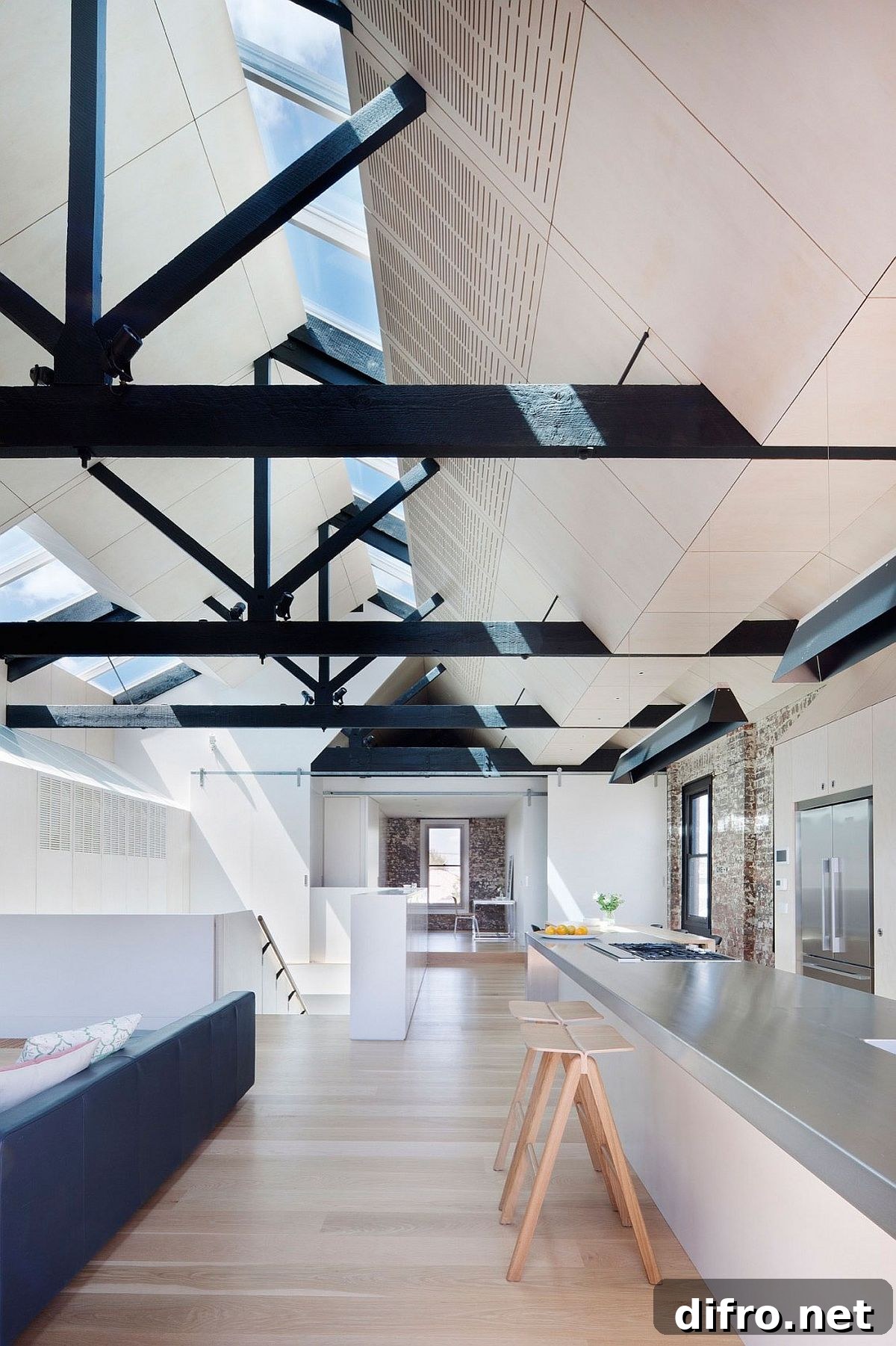 Open kitchen space and living area with ample natural light