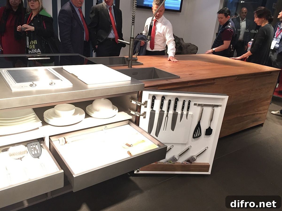 Tuck away your kitchen utensils, pots, pans and knives into the smart kitchen island shelves