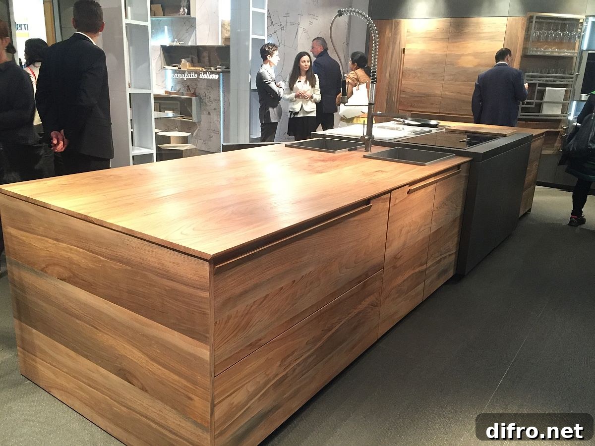 Fossilized wood turned into a smart kitchen island by Toncelli