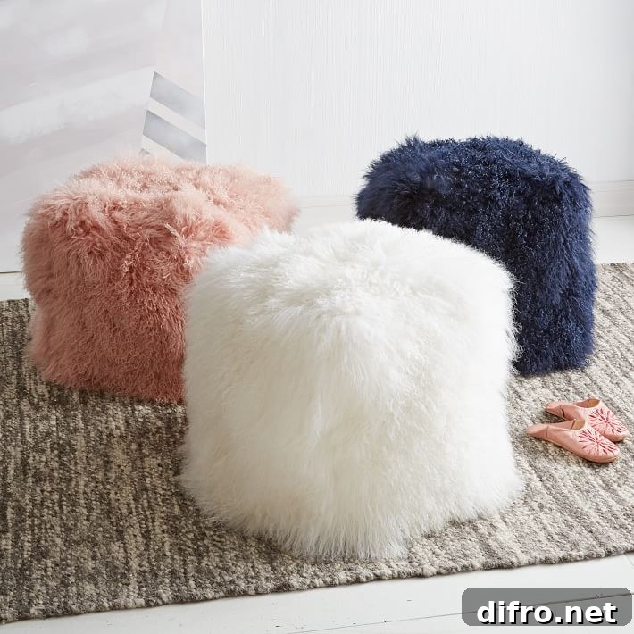Mongolian lamb poufs from West Elm