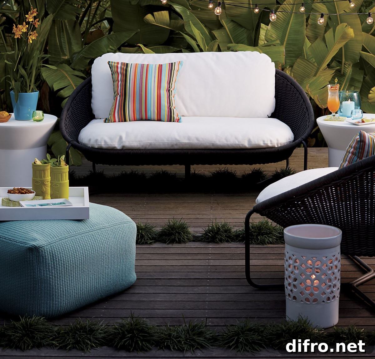 Blue pouf from Crate & Barrel