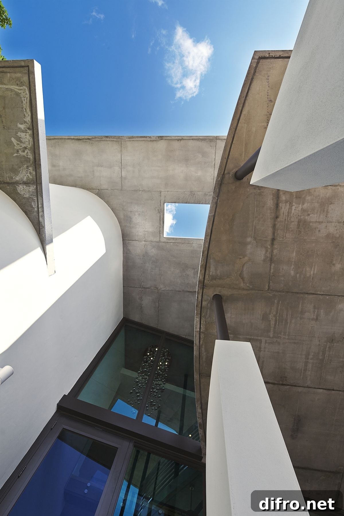 Concrete roof lines offer visual and textural contrast a the smart home