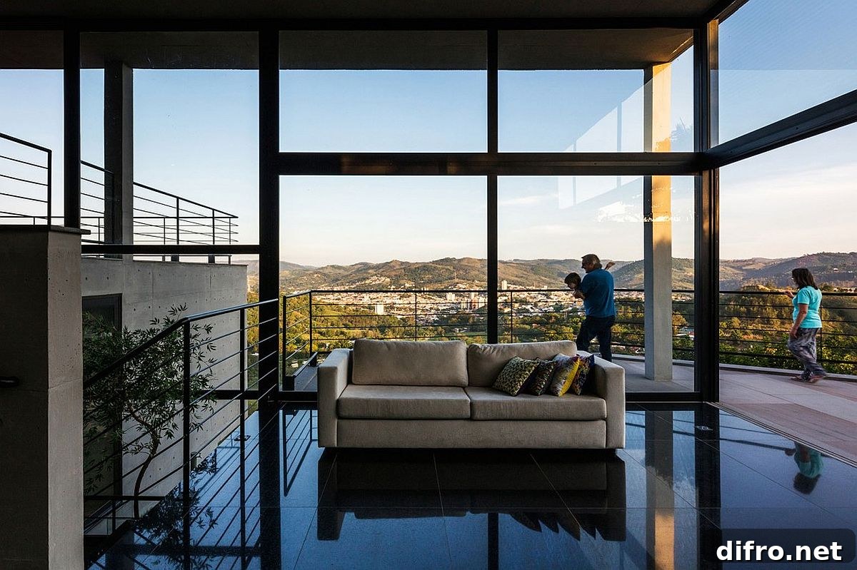Glass walls give the interior an open and cheerful appeal