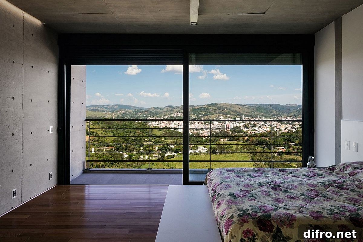 Bedrooms on the second level of the expansive Brazilian home