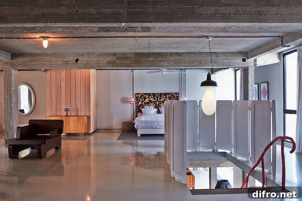 Master bedroom on the top level of the Antwerp loft
