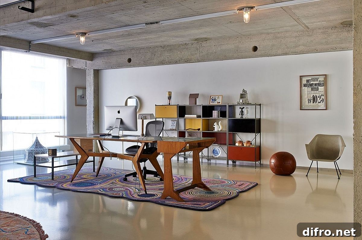 Custom wooden dining table for the light filled home office