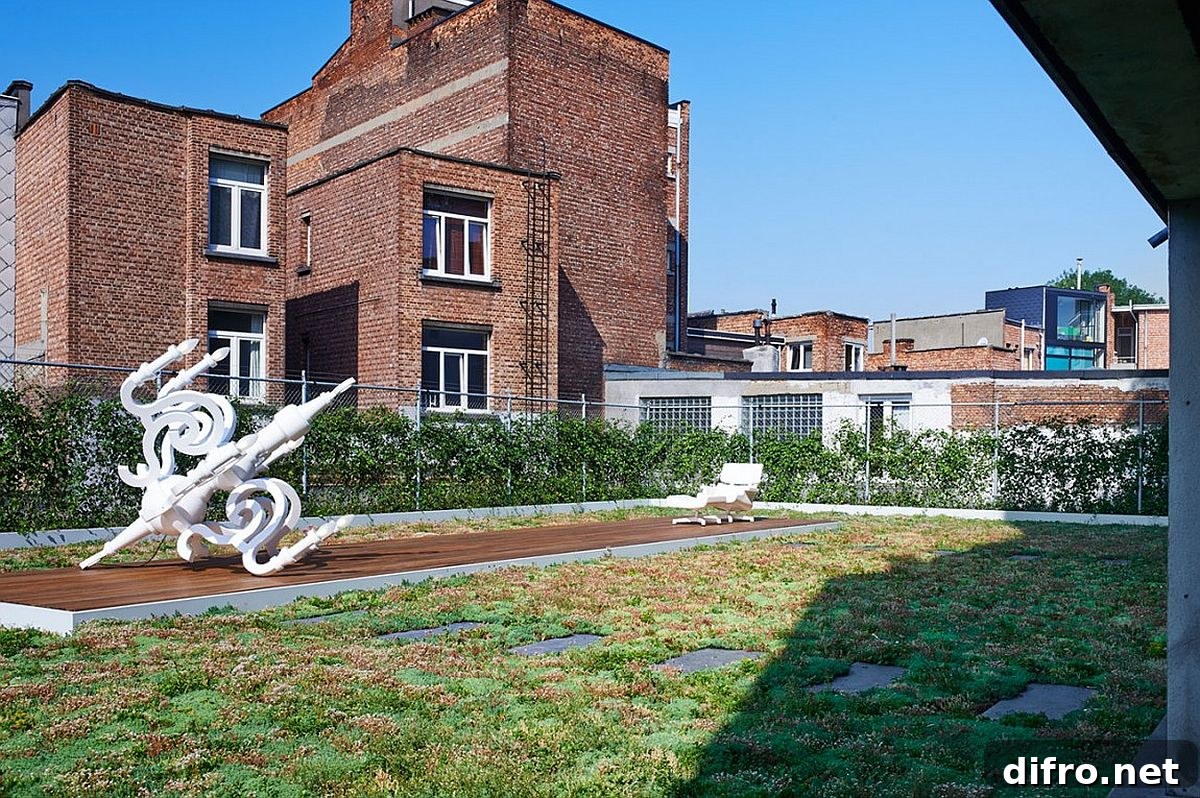 Roof garden of the revamped loft in Antwerp, Belgium