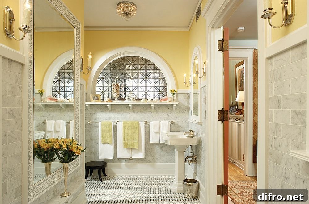 Traditional bathroom in yellow and light gray [From: David Heide Design Studio / Karen Melvin Photography]