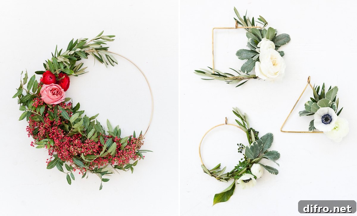 Asymmetrical wreaths from Paper & Stitch