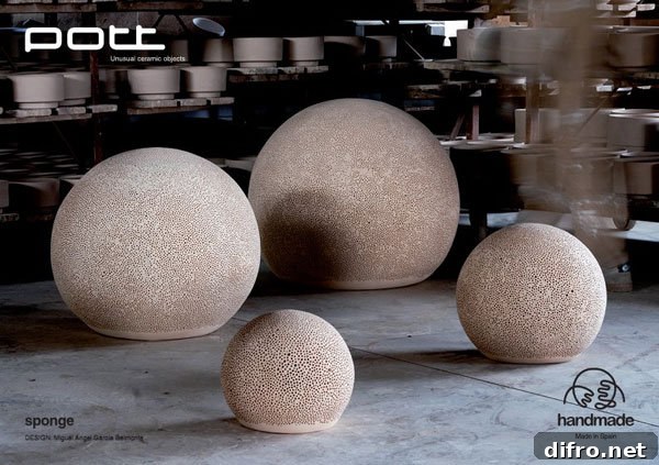 Close-up view of the Sponge lamp’s porous ceramic surface