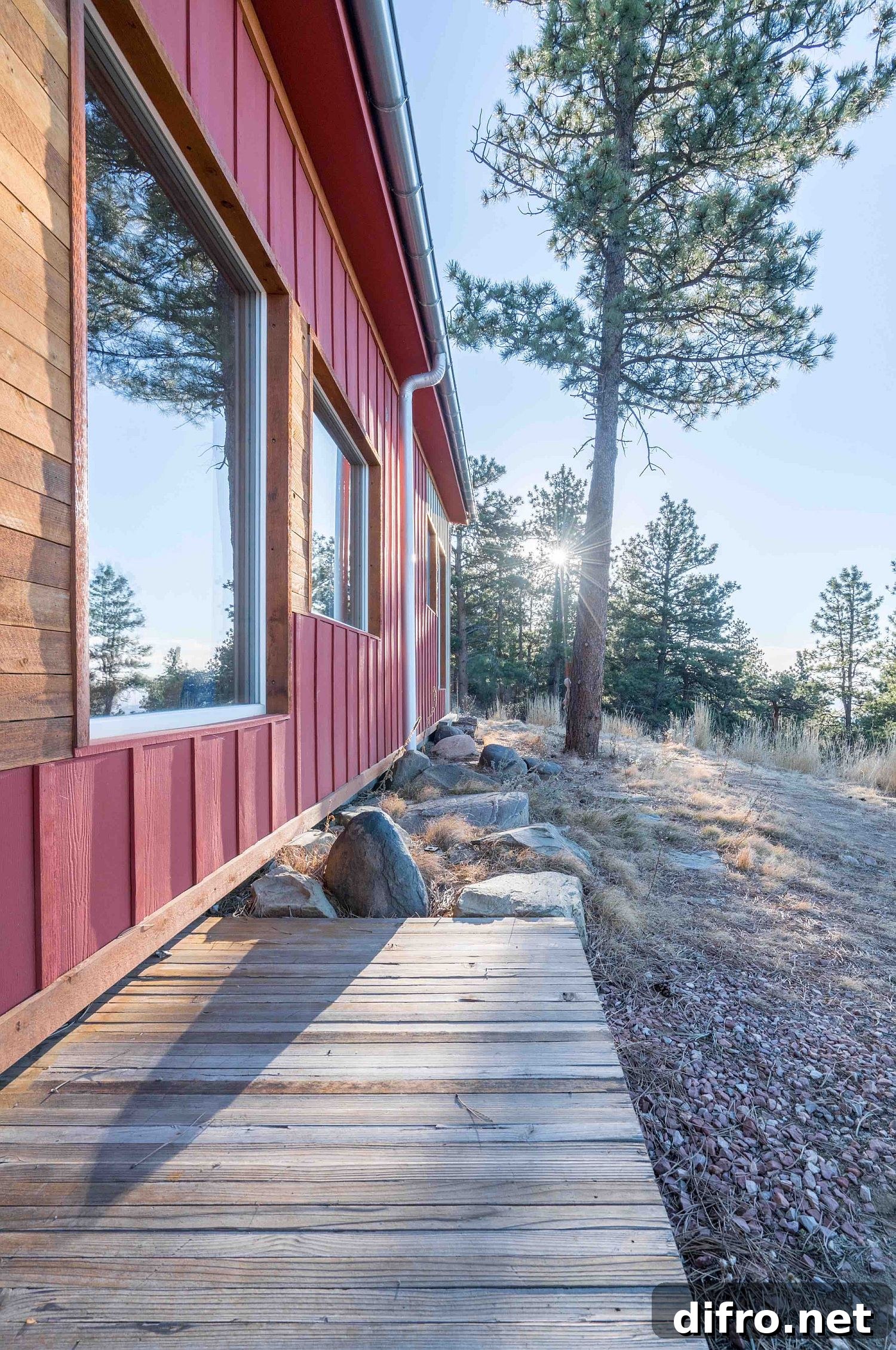 Exterior in red and wood