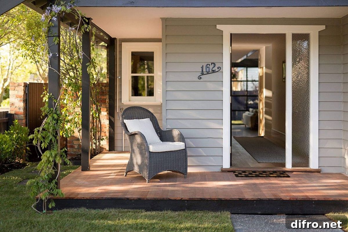 Small private porch surrounded by greenery