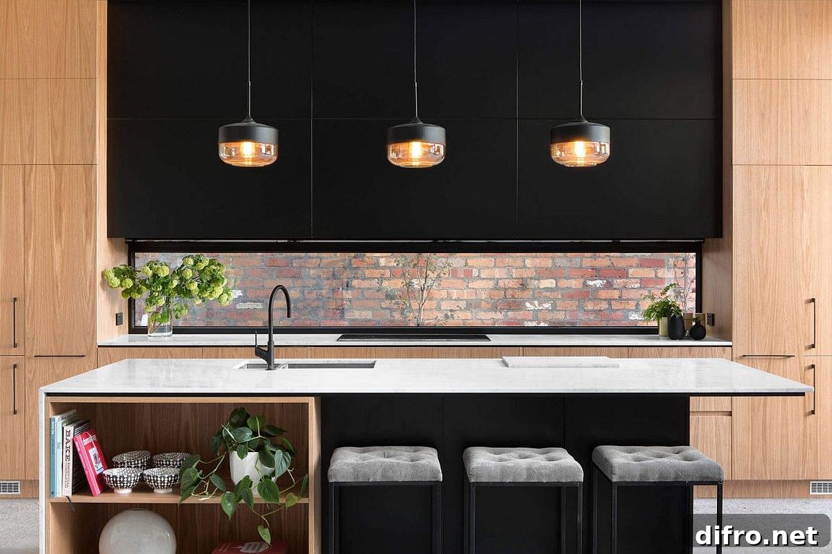 Small kitchen window highlighting brick wall