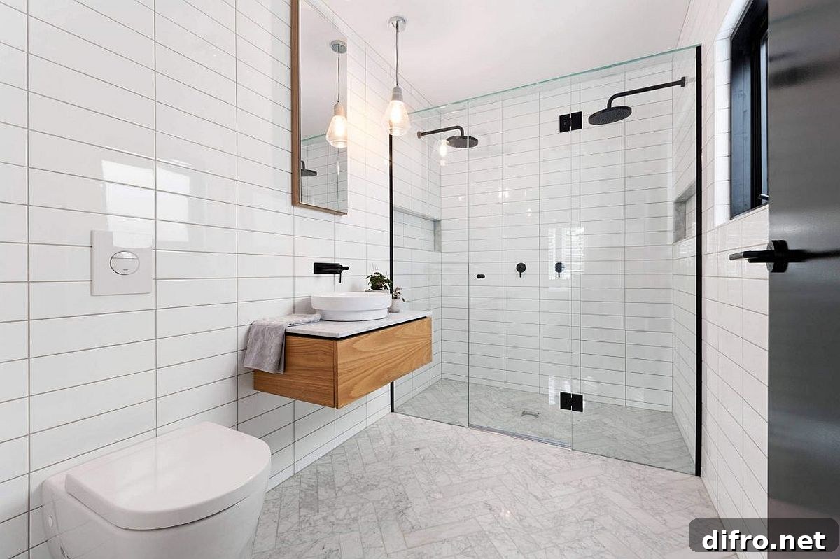Bathroom flooring with herringbone tiles