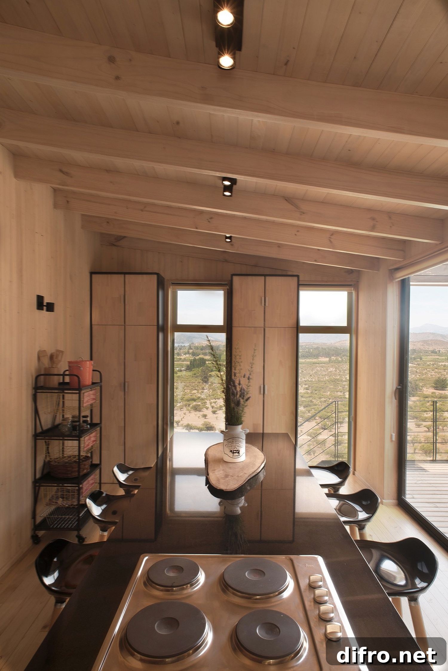Wood interior and dining area