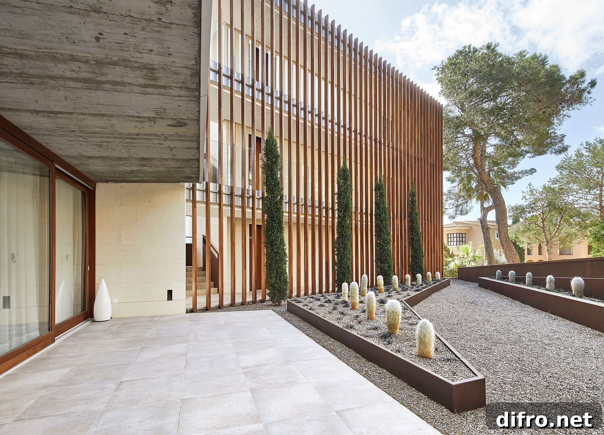 Wooden slatted facade