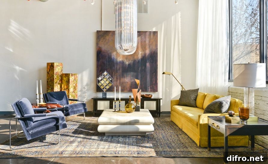 Yellow sofa standing out in a living room