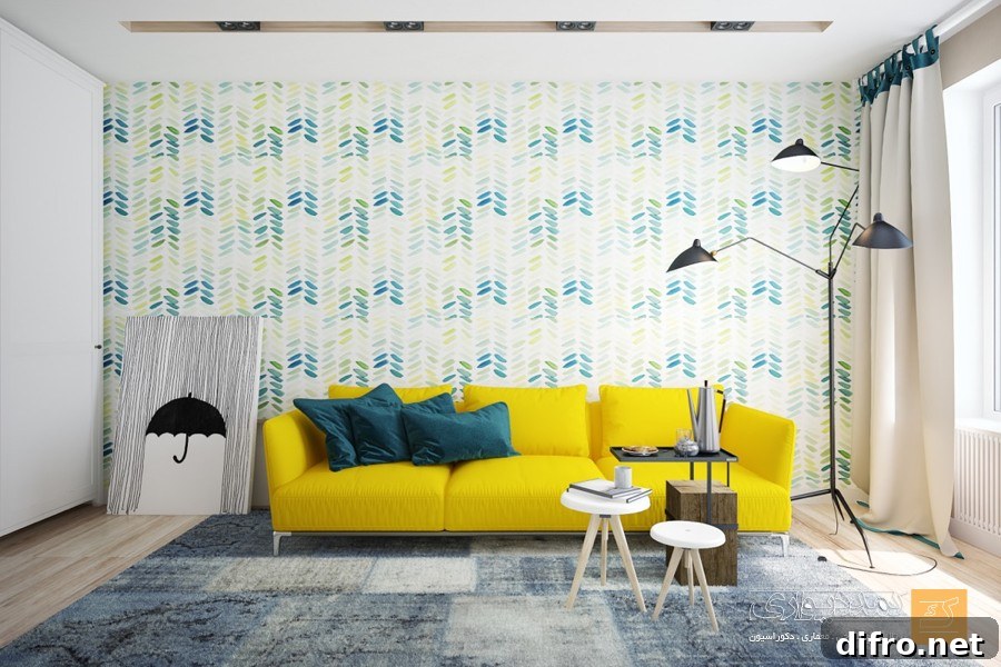 Unicolored vibrant yellow sofa
