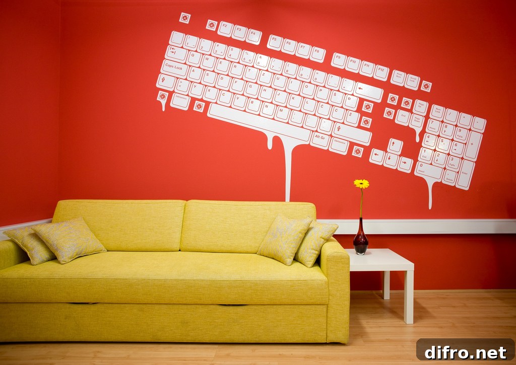 Yellow sofa against a red background
