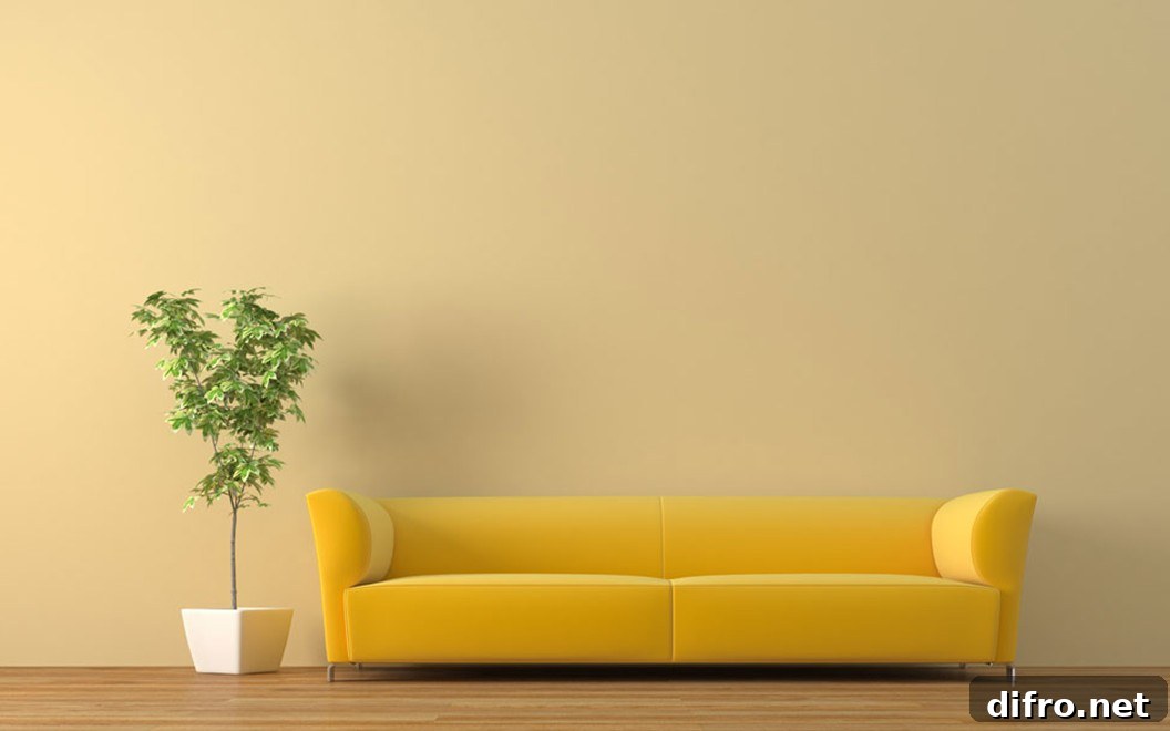 Yellow sofa as the ultimate centerpiece in a minimalist setting