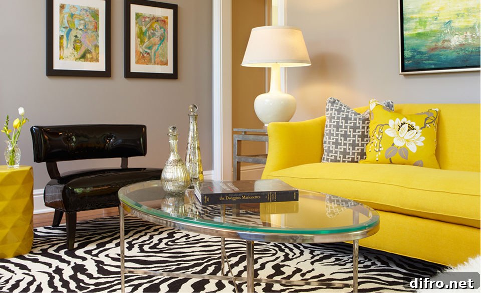 Vibrant yellow sofa that stands out