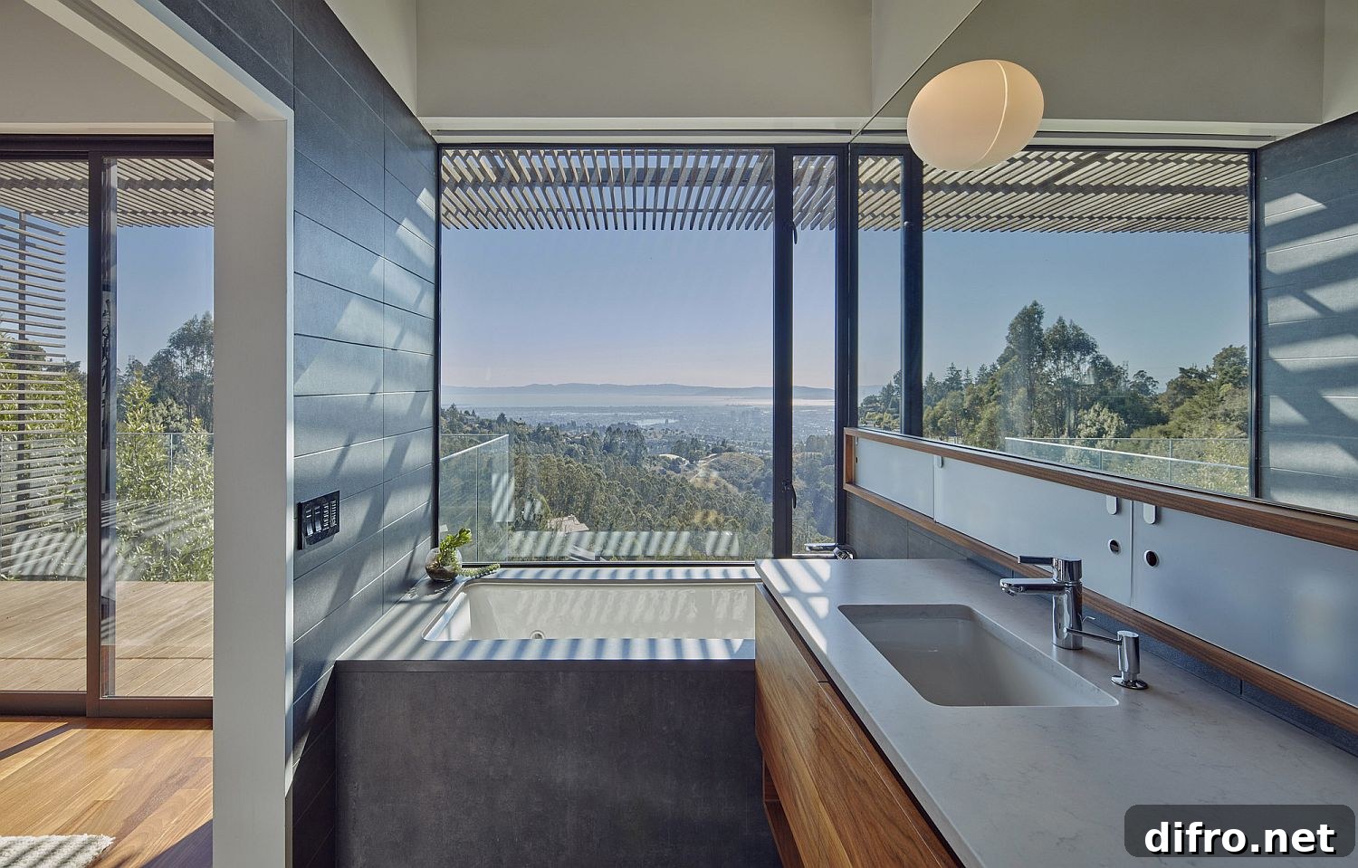 Bathroom view overlooking Oakland and the Golden Gate
