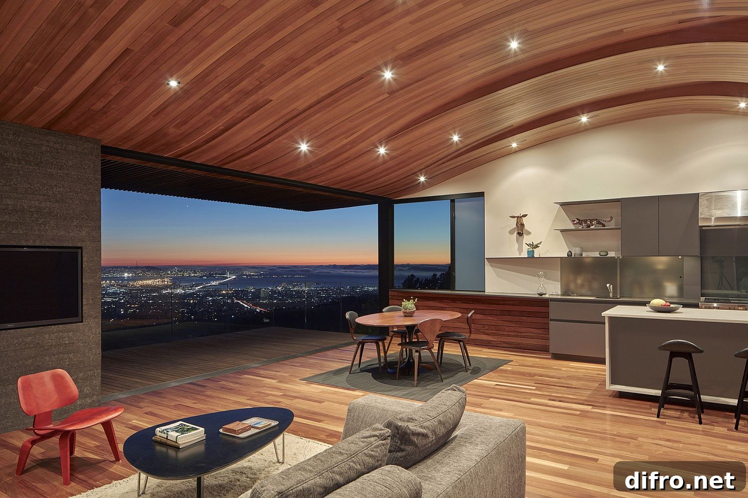 City lights visible from the mountaintop home at night