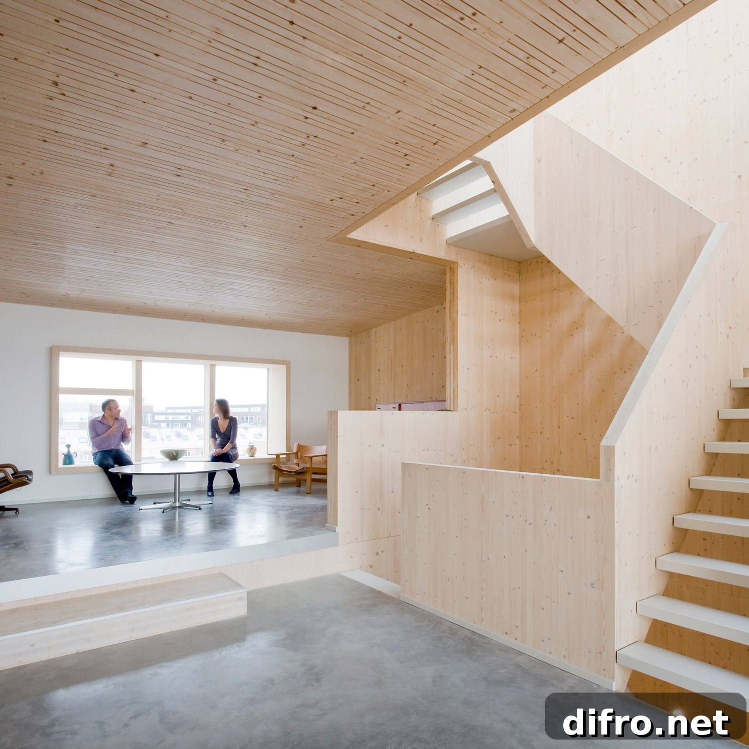 The impressive pinewood ceiling is a prominent feature in this five-storey townhouse.