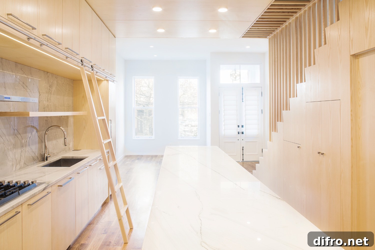 Bright and light interior at the Wayne Street Row House.